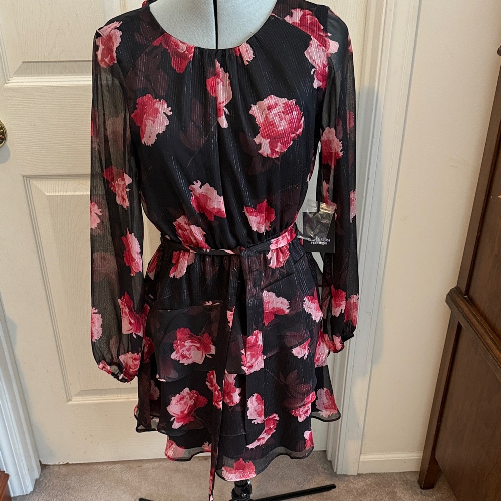 Simply Vera Vera Wang Black and Pink Floral Dress